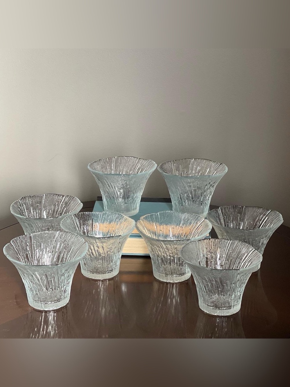 Vintage Scandinavian Textured Clear Ice/Bark Glass Candleholders - Set of 8